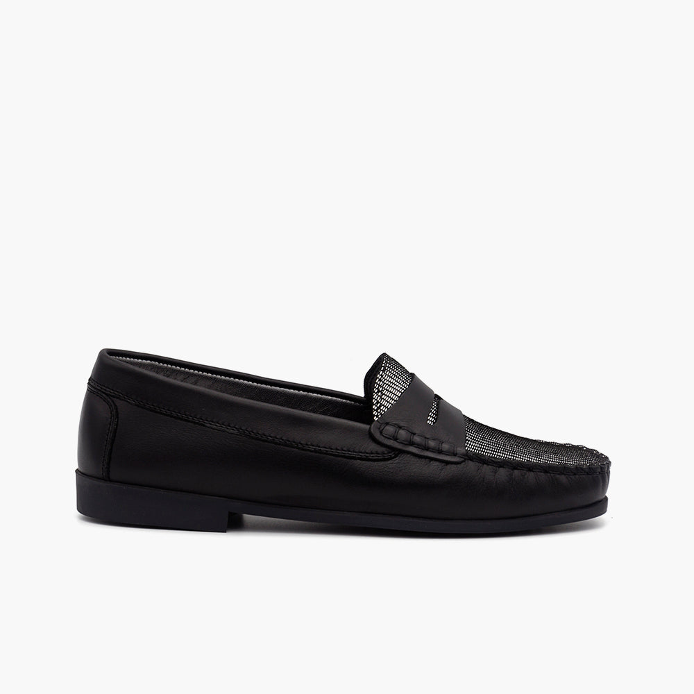 M005 Mocassin Cuir Noir & Gris