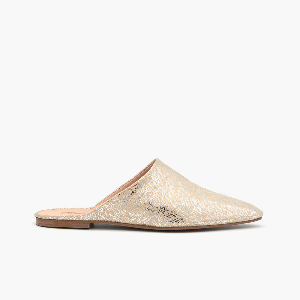 B002 Babouche Cuir Beige Pointillé