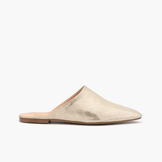 B002 Babouche Cuir Beige Pointillé