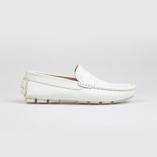 104 Mocassin Cuir Balnc