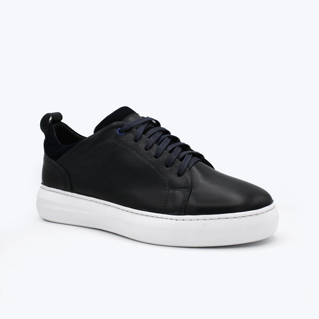 116 Basket Cuir Noir Sm blanc